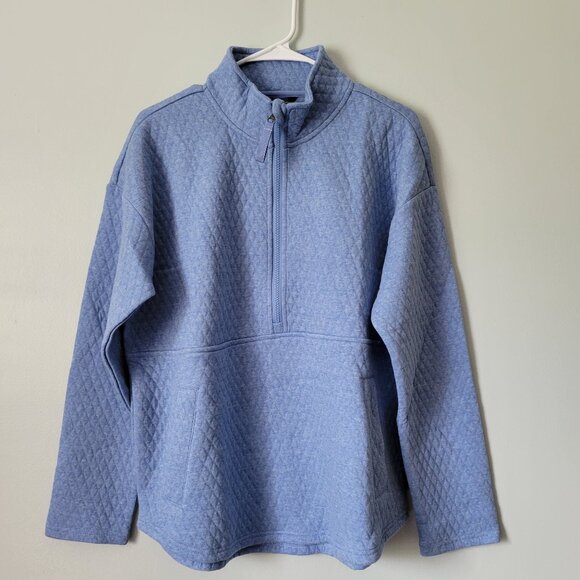 Eddie Bauer Blue Sweater Women's Quilted 1/2 Zip Heathered Pullover NWT - Picture 1 of 8
